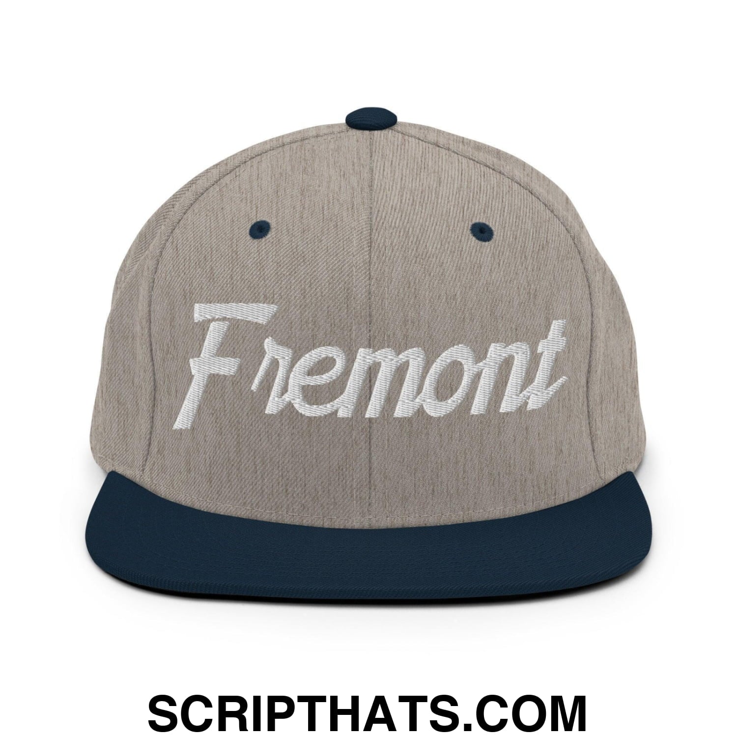 Fremont Script Snapback Hat Heather Grey Navy