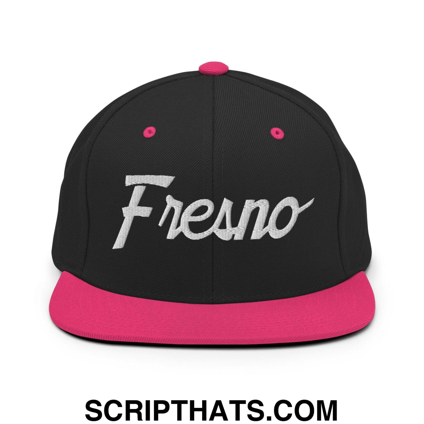 Fresno Script Snapback Hat Black Neon Pink