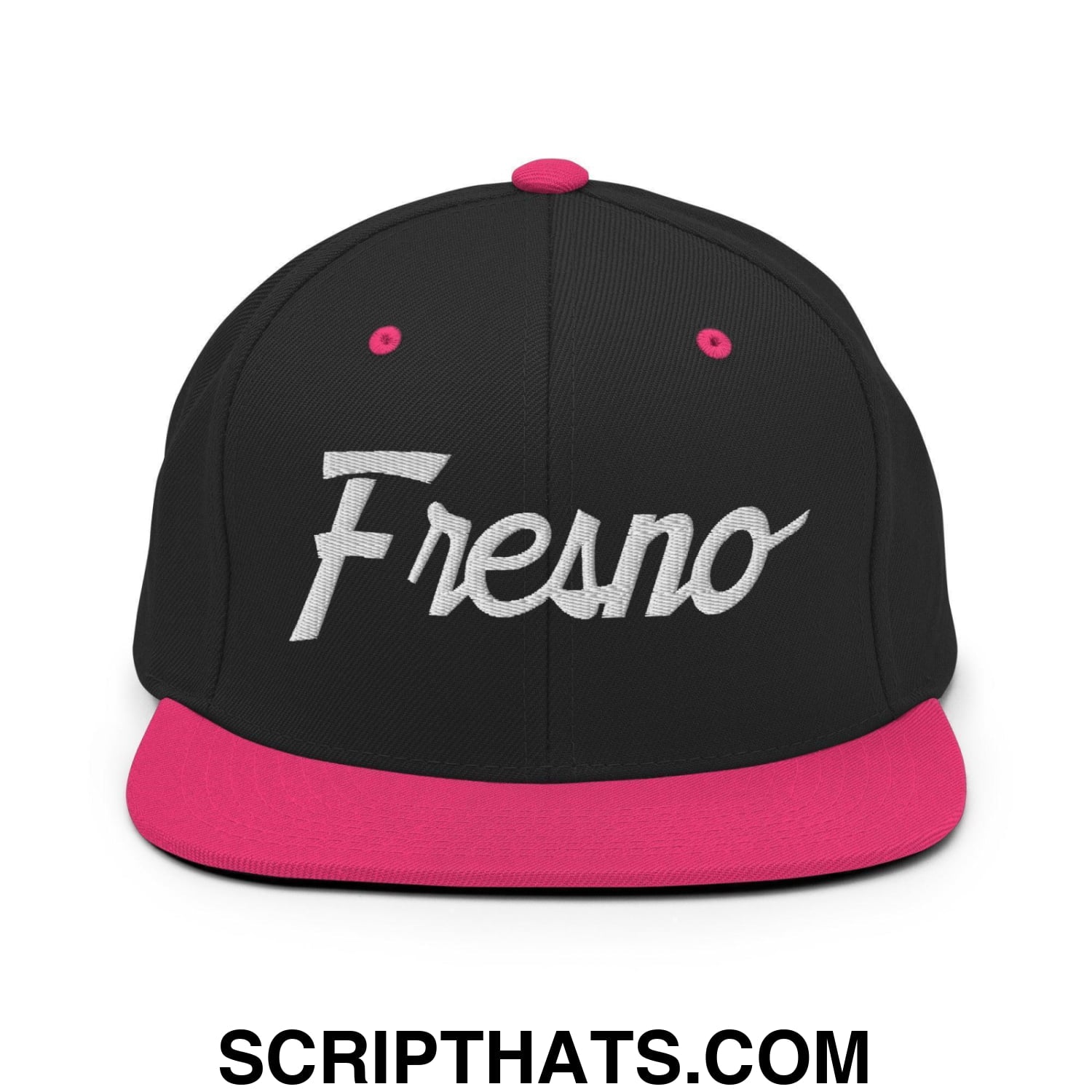 Fresno Script Snapback Hat Black Neon Pink