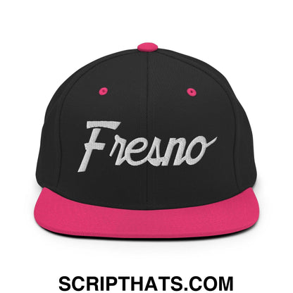 Fresno Script Snapback Hat Black Neon Pink