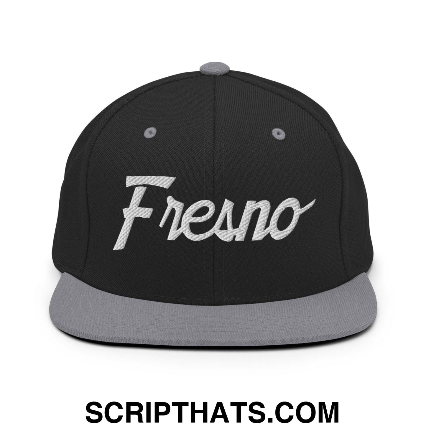 Fresno Script Snapback Hat Black Silver