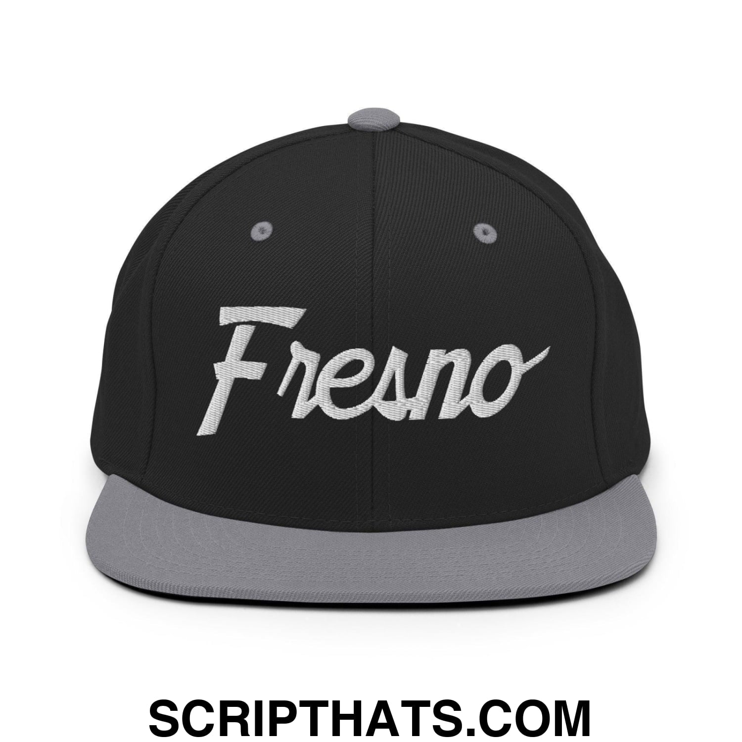Fresno Script Snapback Hat Black Silver