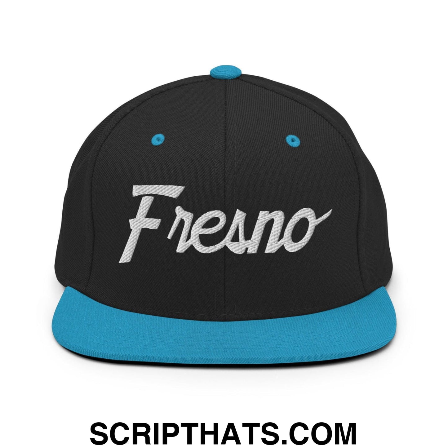 Fresno Script Snapback Hat Black Teal