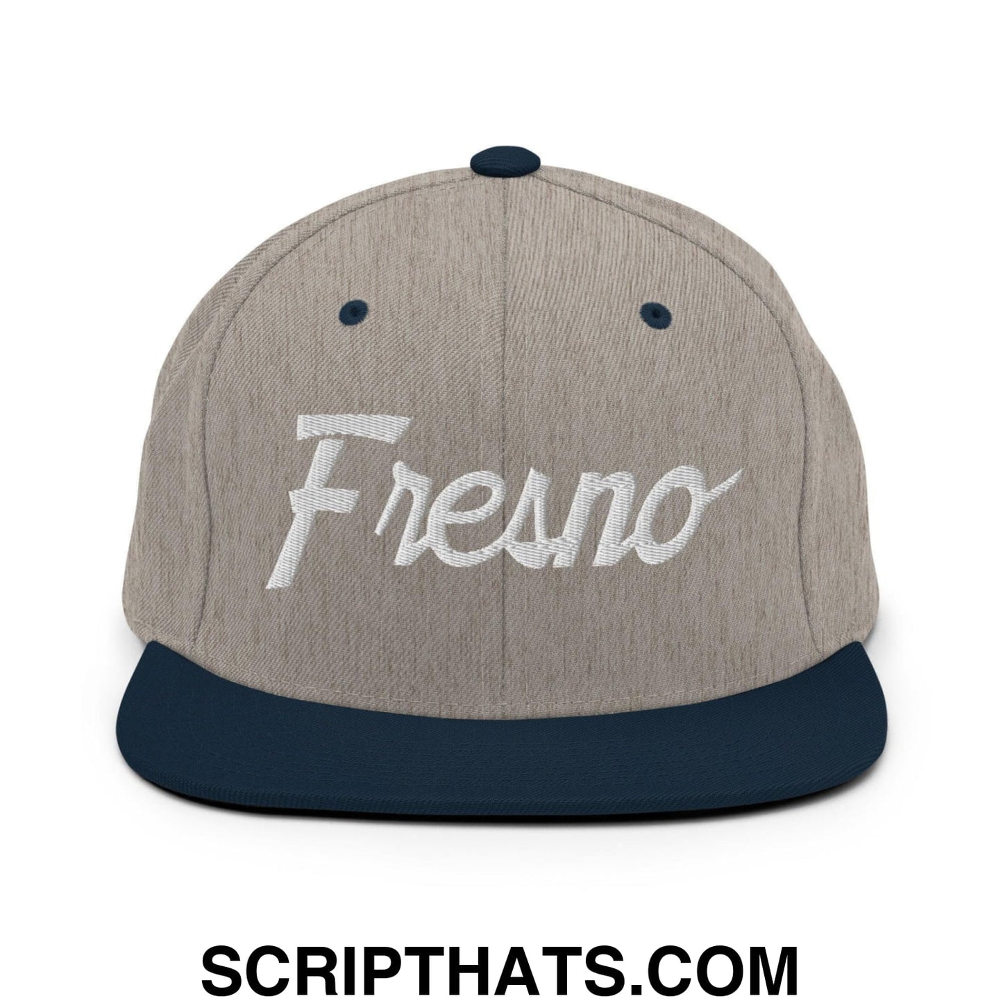 Fresno Script Snapback Hat Heather Grey Navy