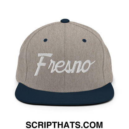 Fresno Script Snapback Hat Heather Grey Navy
