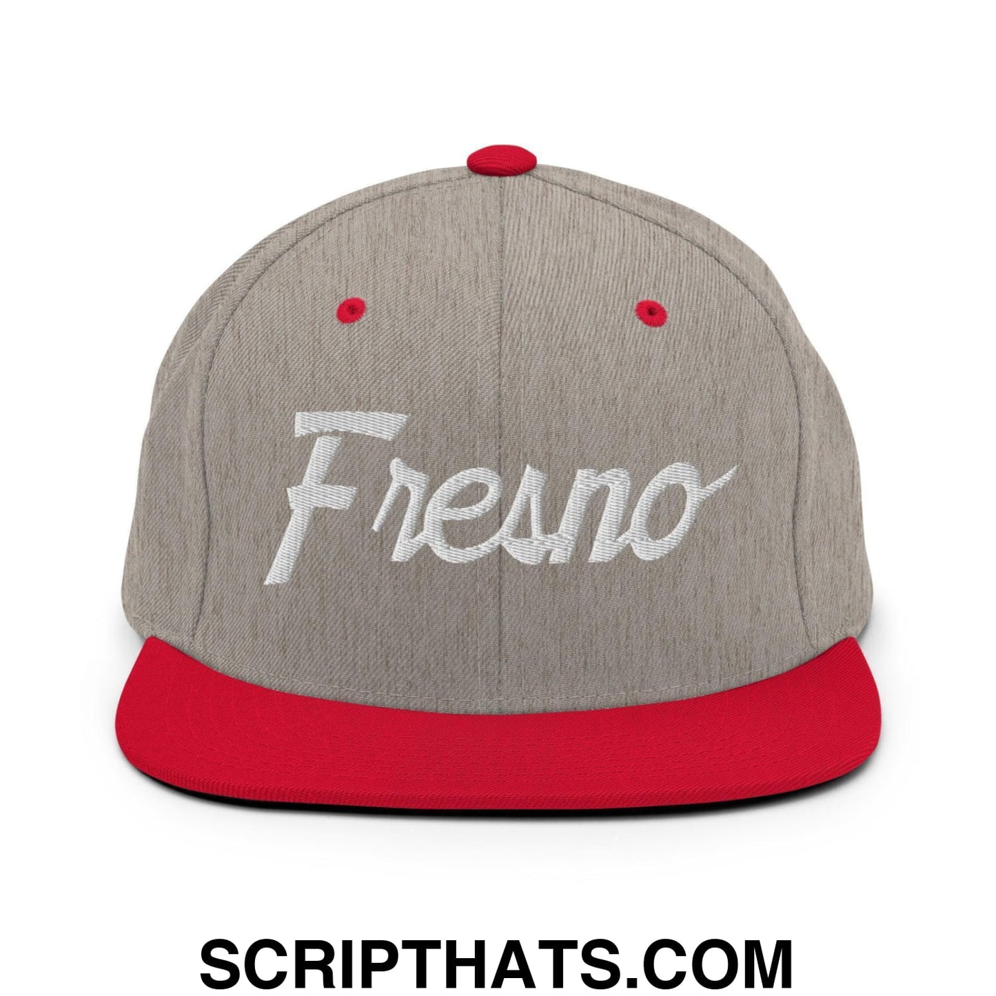 Fresno Script Snapback Hat Heather Grey Red