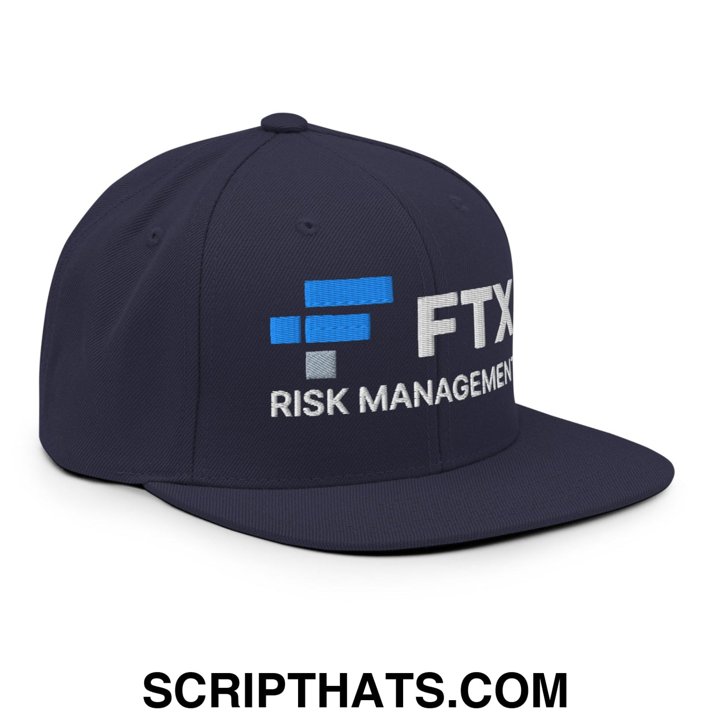 FTX Risk Management Embroidered Flat Bill Brim Snapback Hat Navy