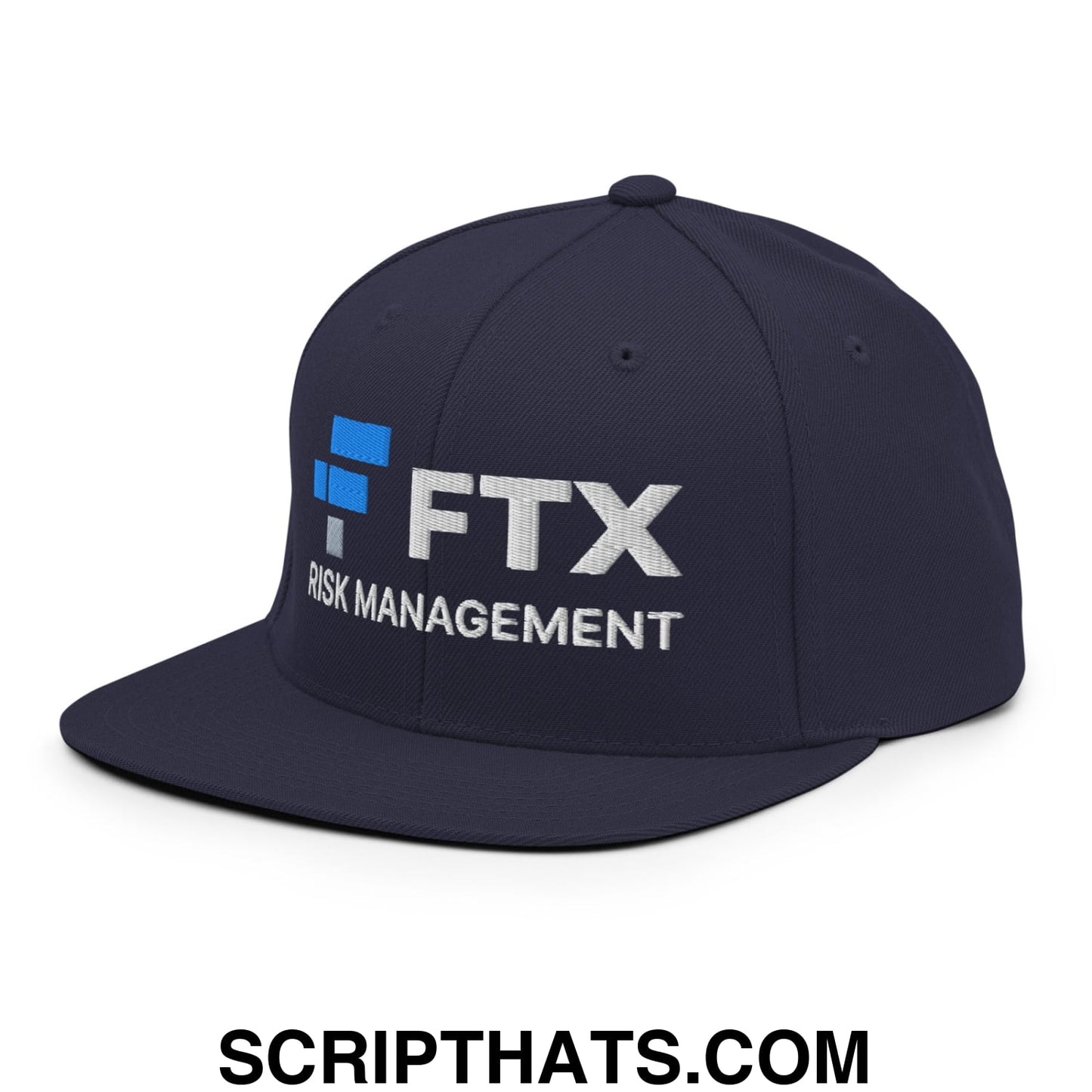 FTX Risk Management Embroidered Flat Bill Brim Snapback Hat Navy
