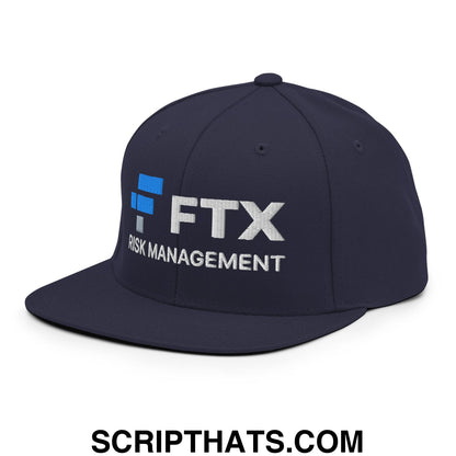 FTX Risk Management Embroidered Flat Bill Brim Snapback Hat Navy