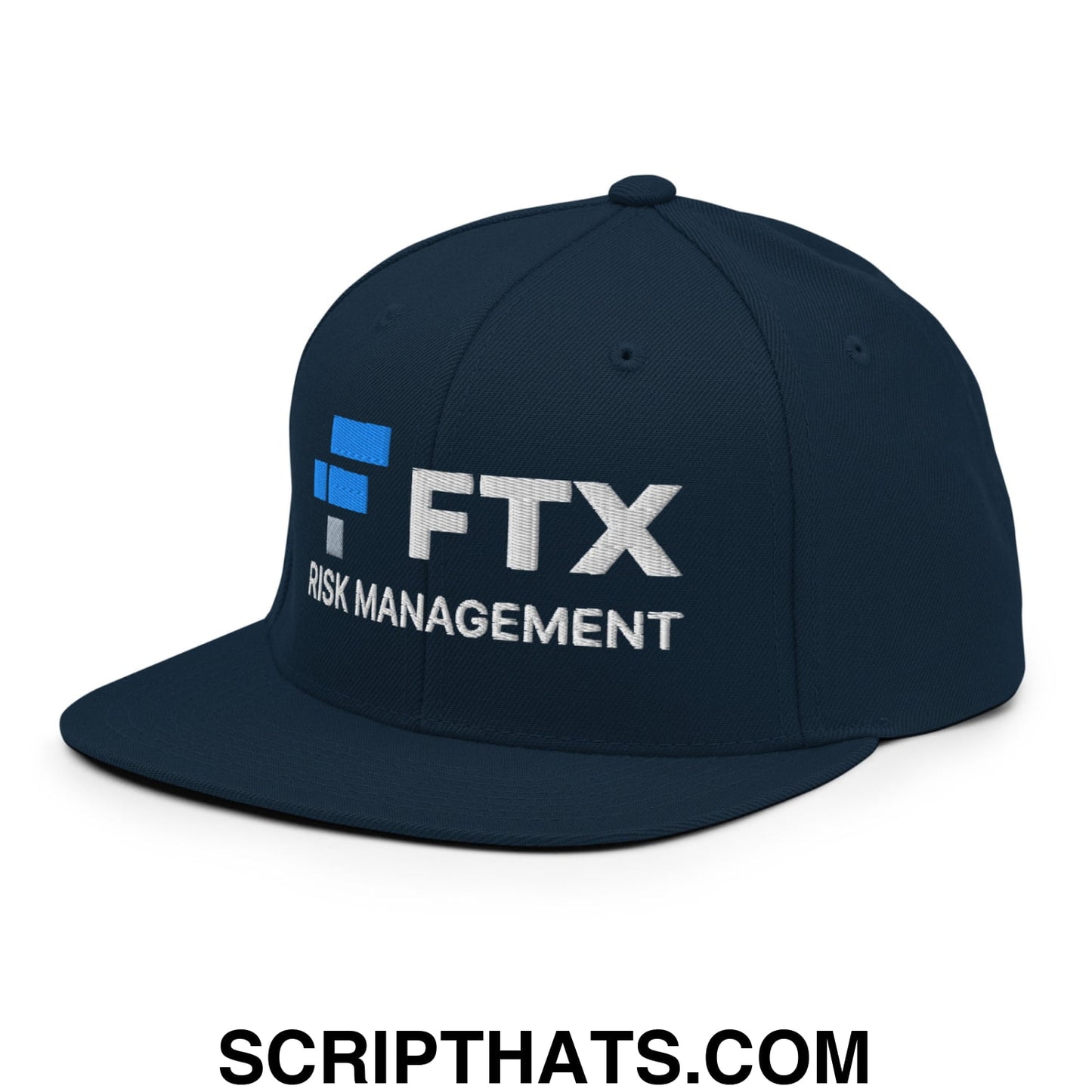 FTX Risk Management Embroidered Flat Bill Brim Snapback Hat Dark Navy