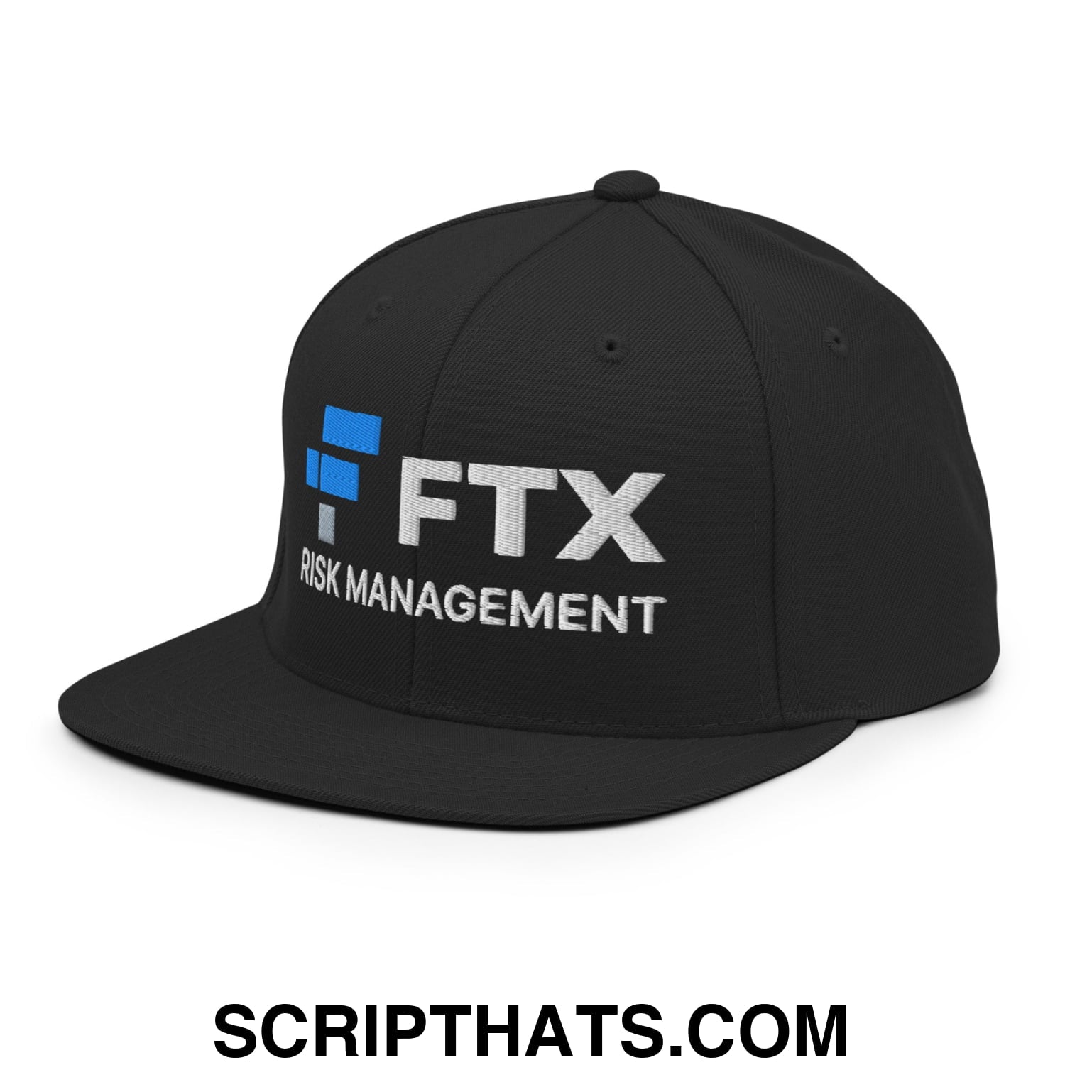 FTX Risk Management Embroidered Flat Bill Brim Snapback Hat Black