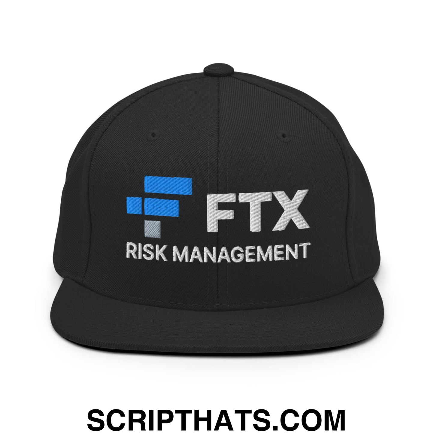 FTX Risk Management Embroidered Flat Bill Brim Snapback Hat Black