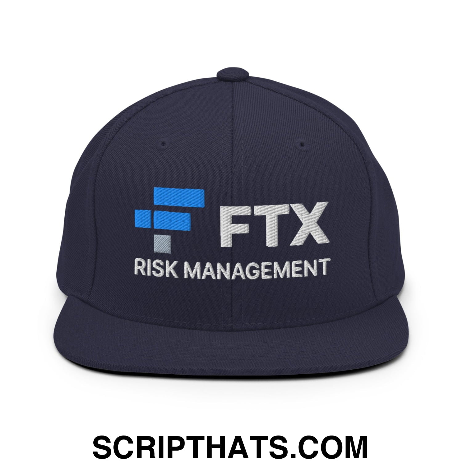 FTX Risk Management Embroidered Flat Bill Brim Snapback Hat Navy