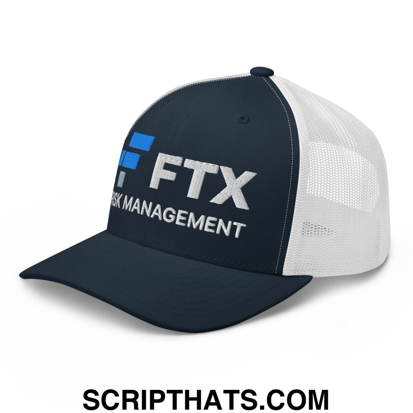 FTX Risk Management Embroidered Mesh Trucker Hat Navy White
