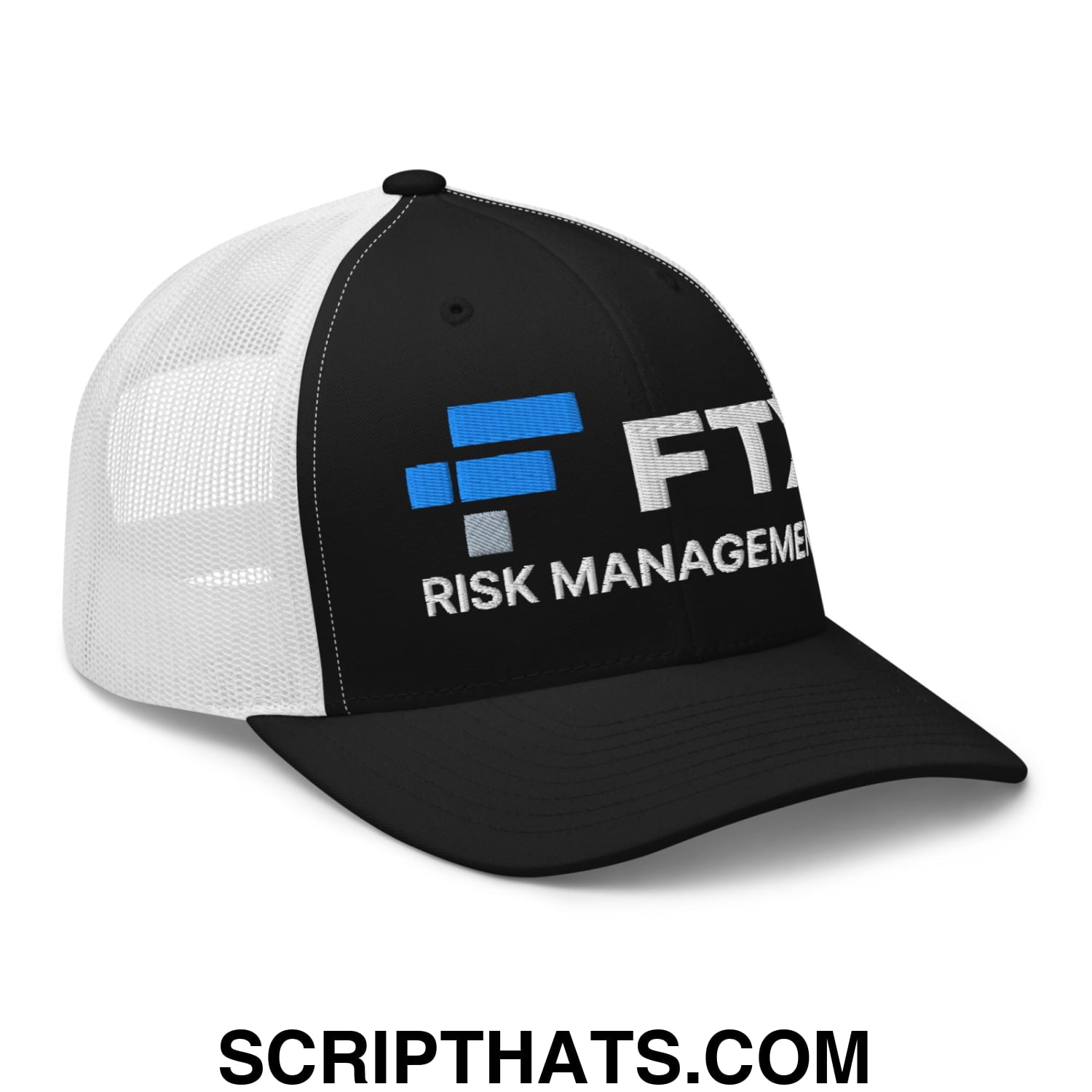 FTX Risk Management Embroidered Mesh Trucker Hat Black White