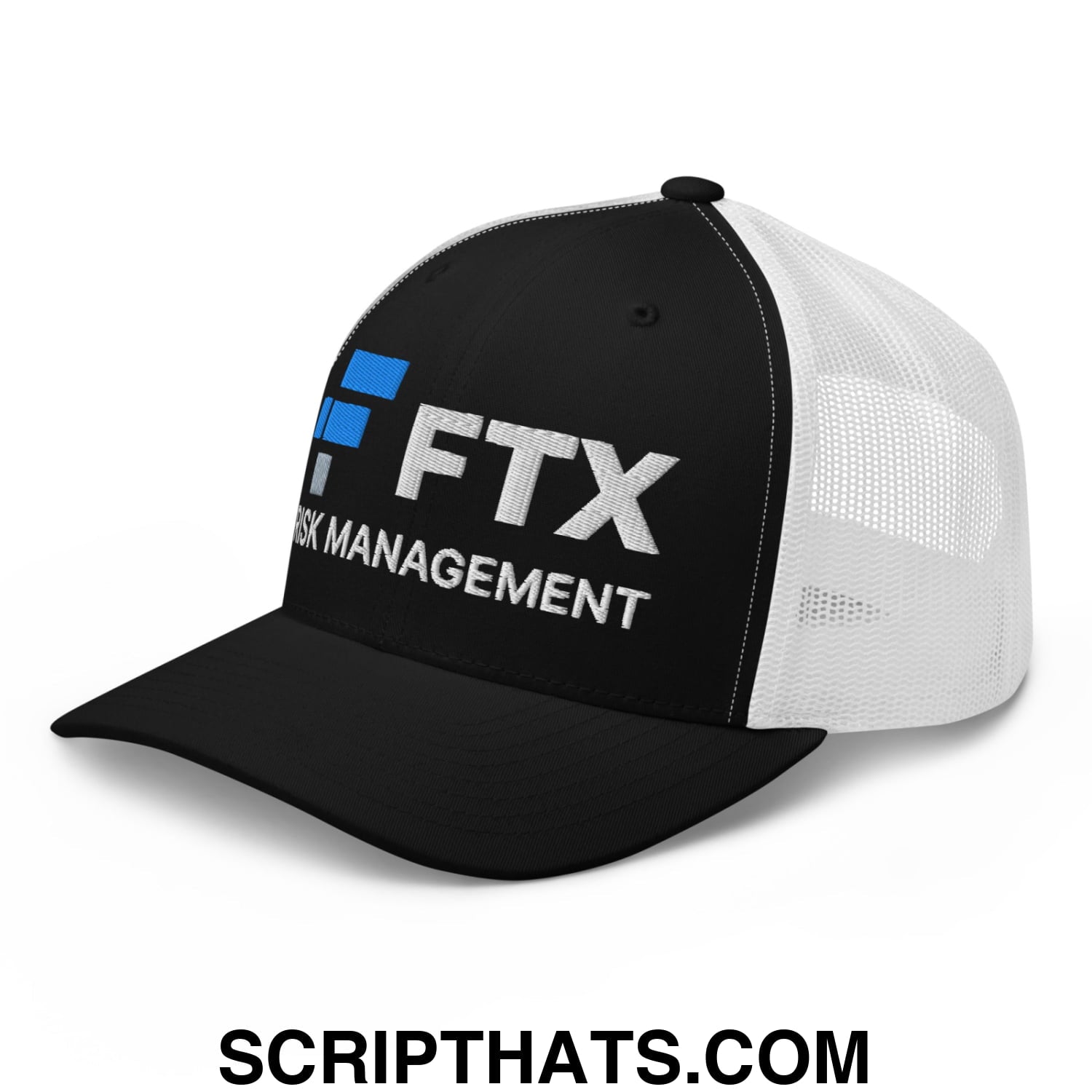 FTX Risk Management Embroidered Mesh Trucker Hat Black White
