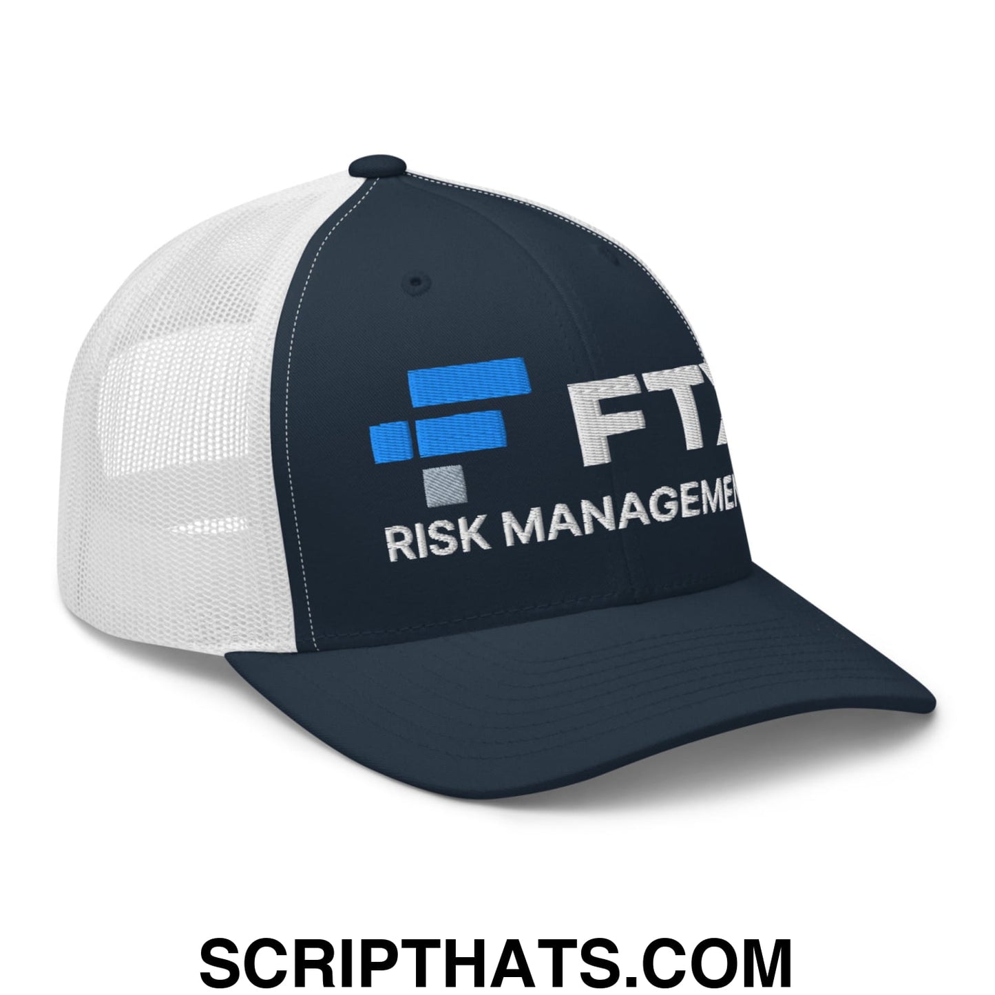 FTX Risk Management Embroidered Mesh Trucker Hat Navy White