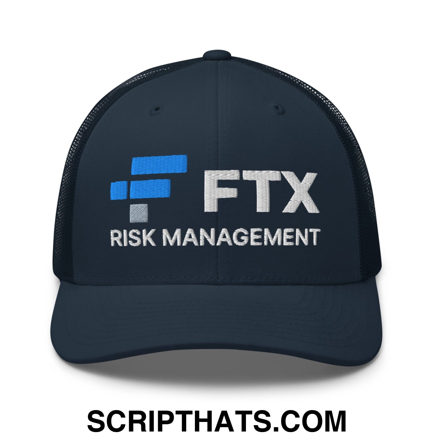 FTX Risk Management Embroidered Mesh Trucker Hat Navy