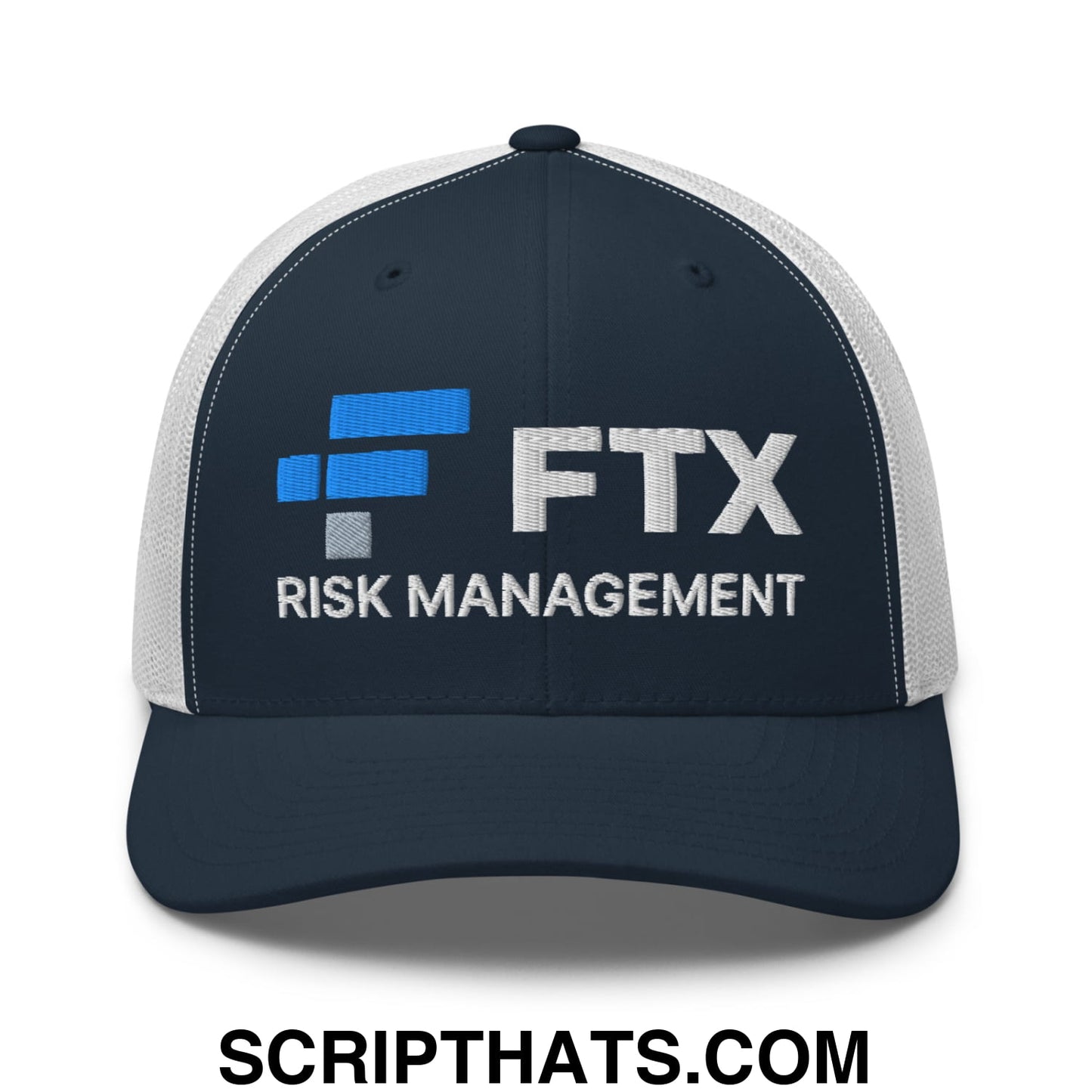 FTX Risk Management Embroidered Mesh Trucker Hat Navy White