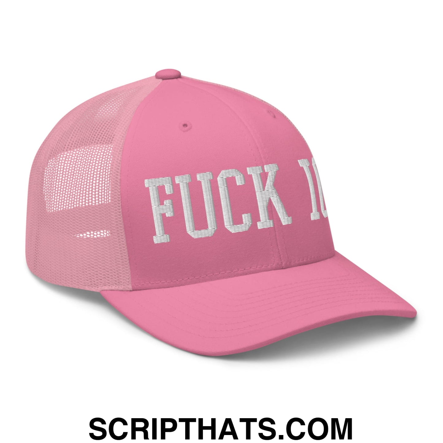 Fuck ICE Embroidered Mesh Trucker Hat Pink