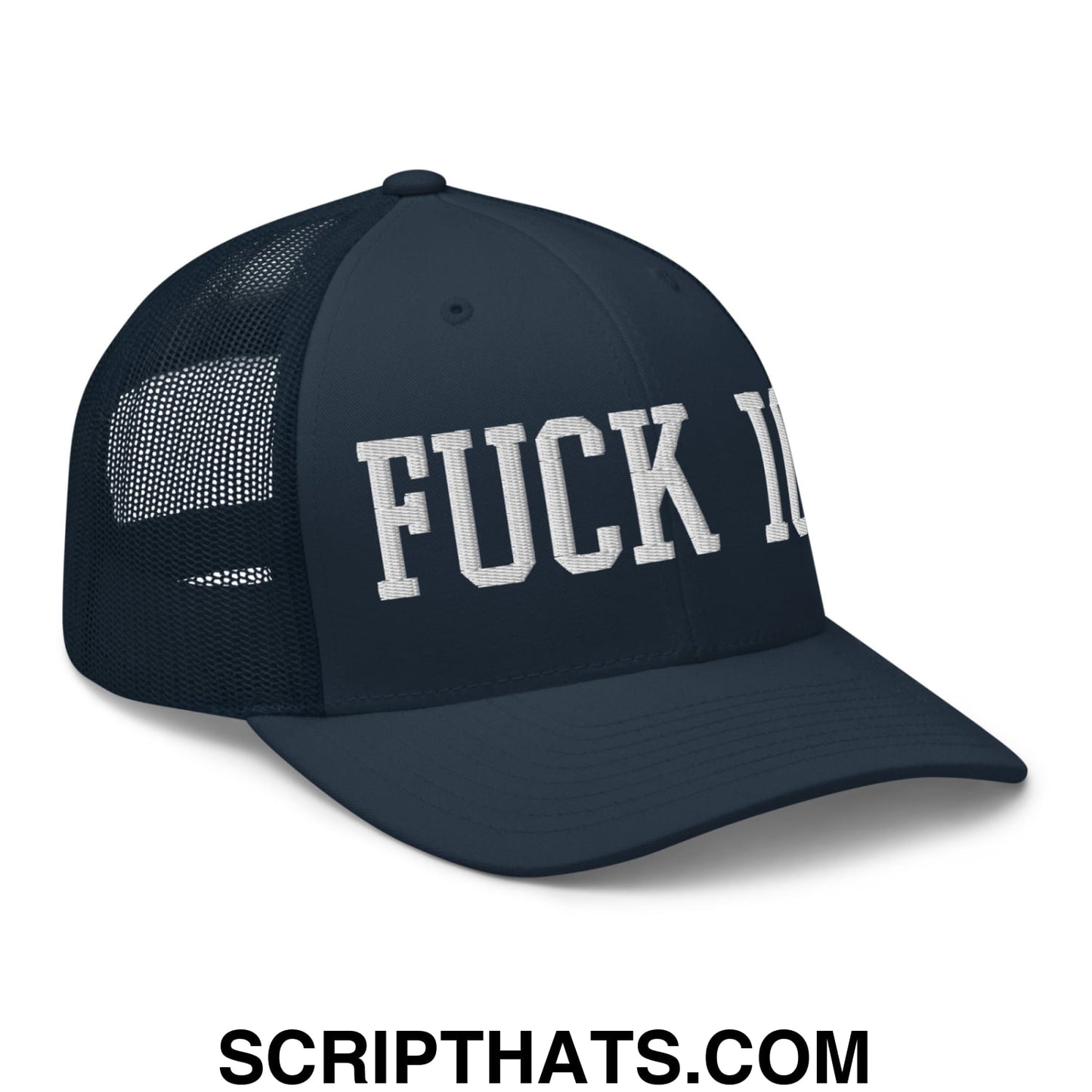 Fuck ICE Embroidered Mesh Trucker Hat Navy