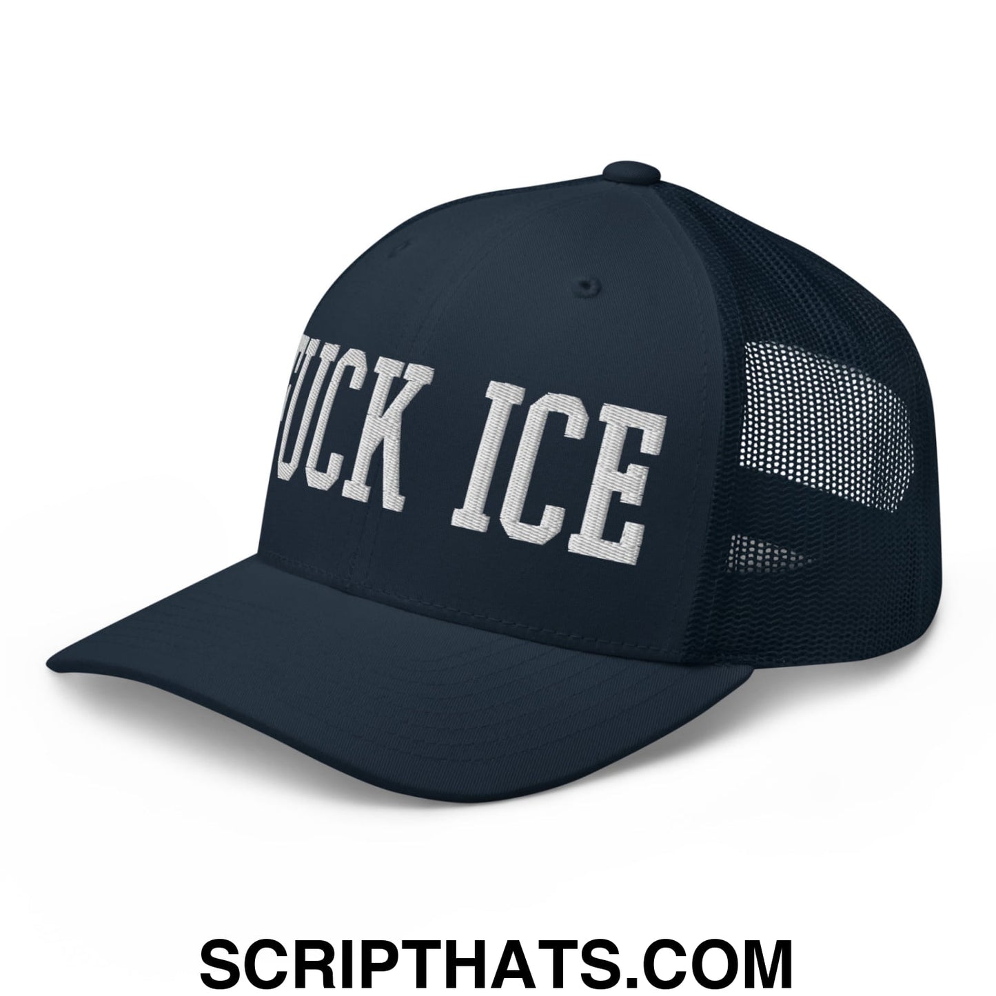 Fuck ICE Embroidered Mesh Trucker Hat Navy