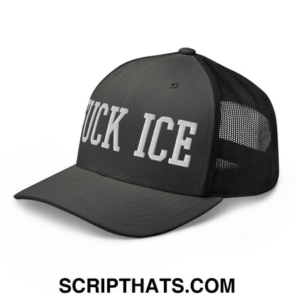 Fuck ICE Embroidered Mesh Trucker Hat Charcoal Black