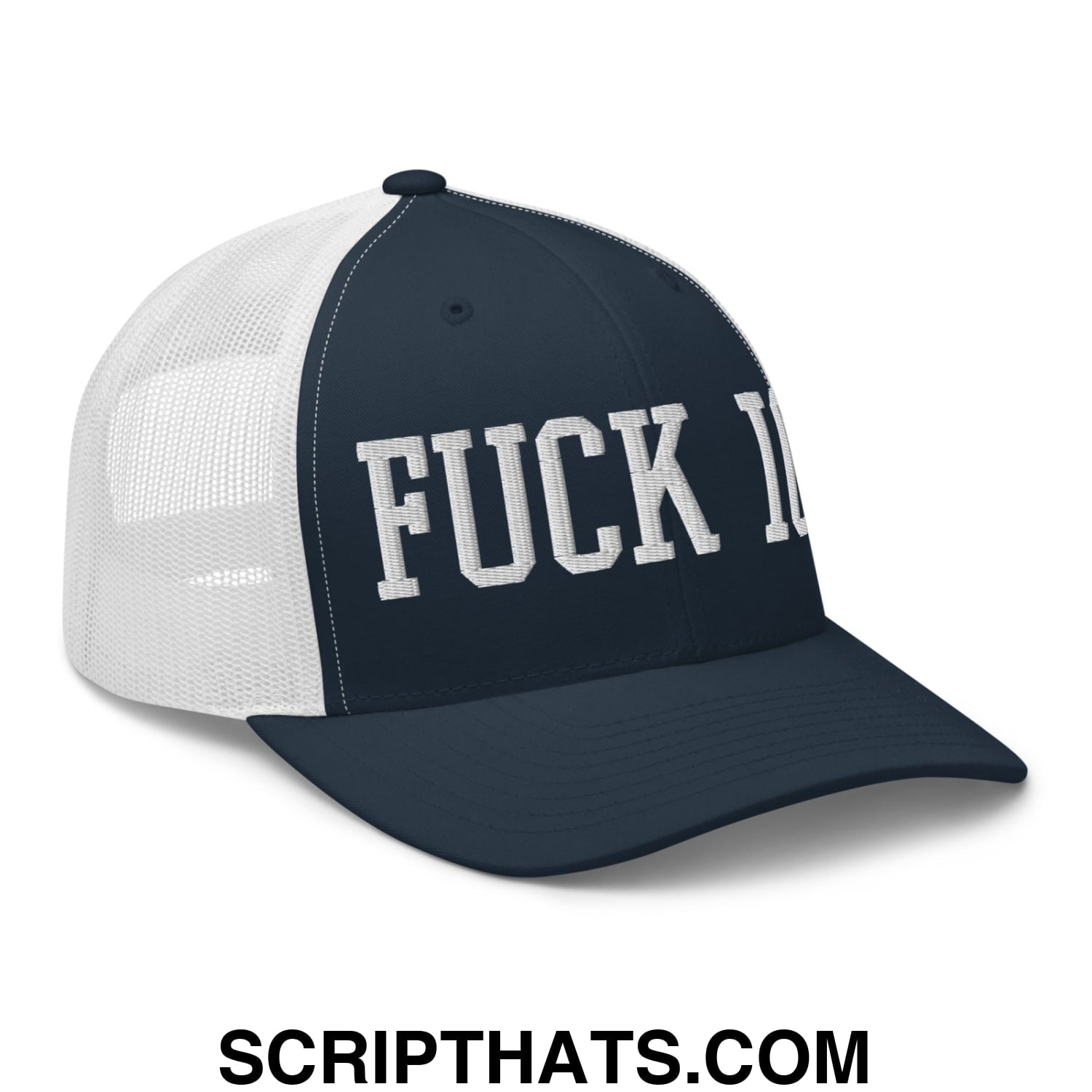 Fuck ICE Embroidered Mesh Trucker Hat Navy White