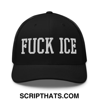 Fuck ICE Embroidered Mesh Trucker Hat Black
