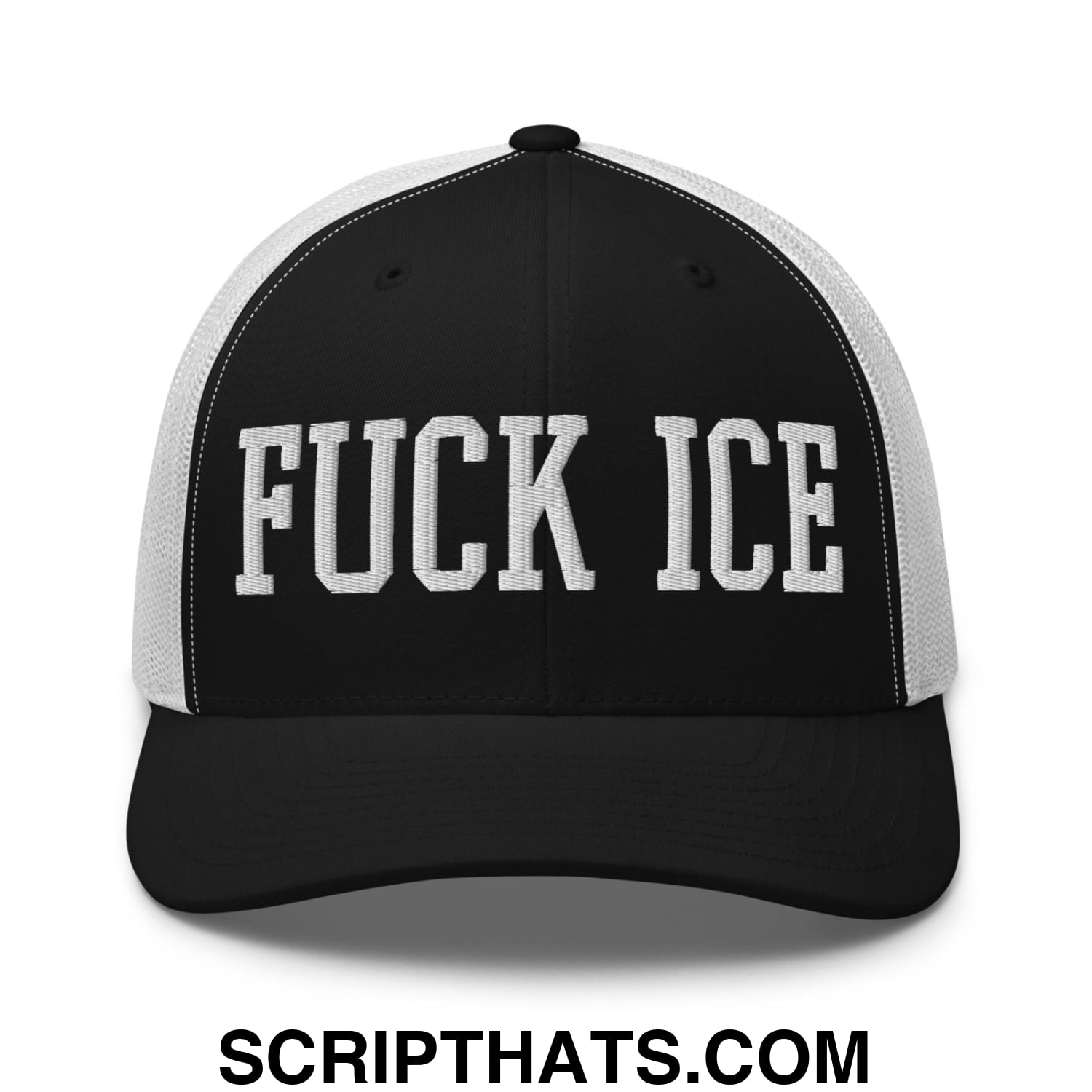 Fuck ICE Embroidered Mesh Trucker Hat Black White
