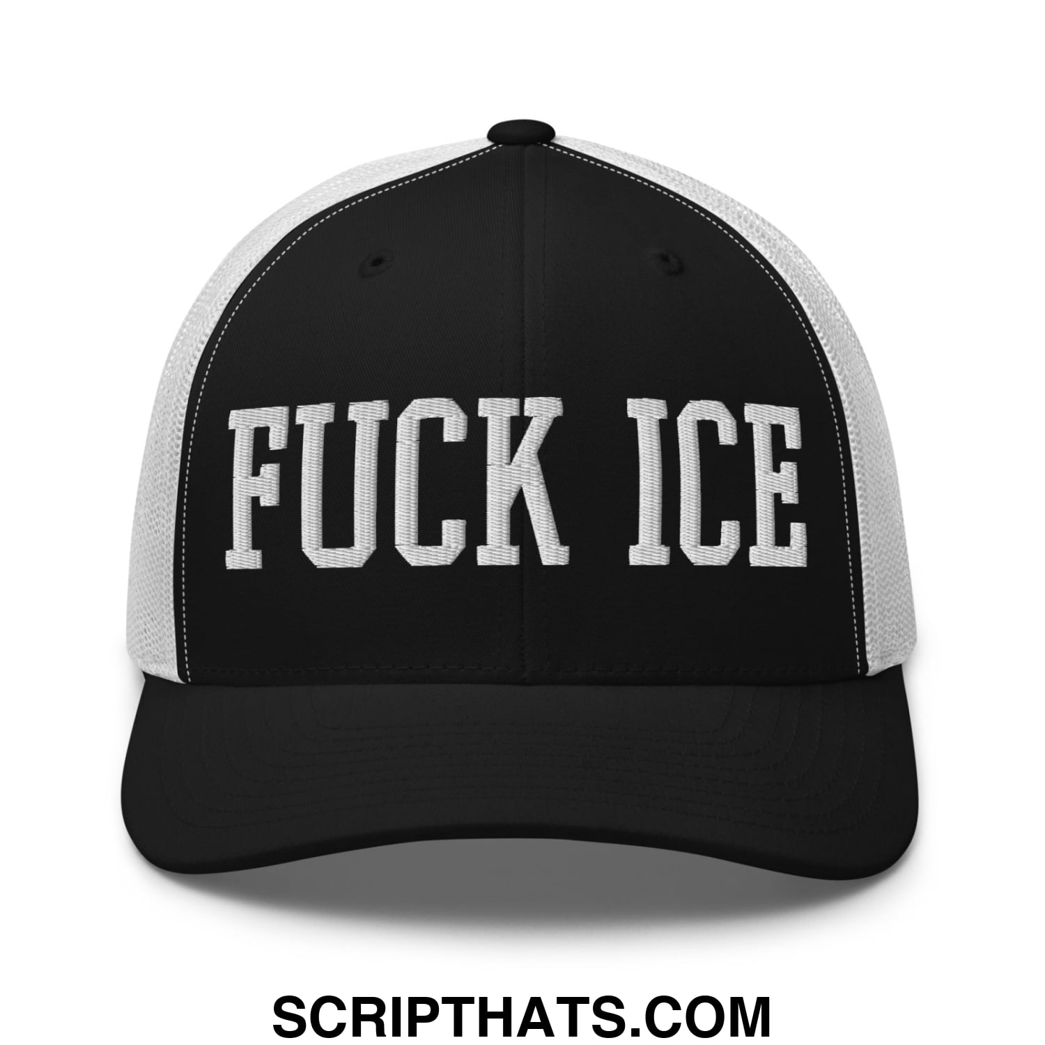 Fuck ICE Embroidered Mesh Trucker Hat Black White