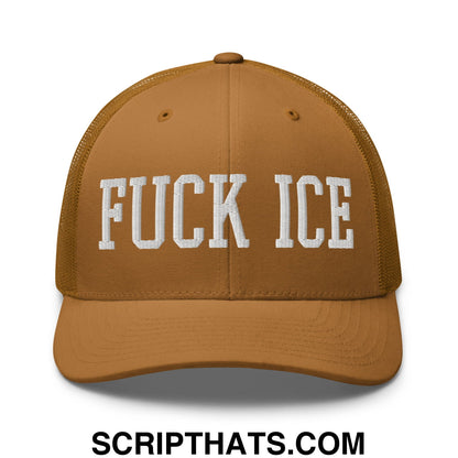 Fuck ICE Embroidered Mesh Trucker Hat Caramel