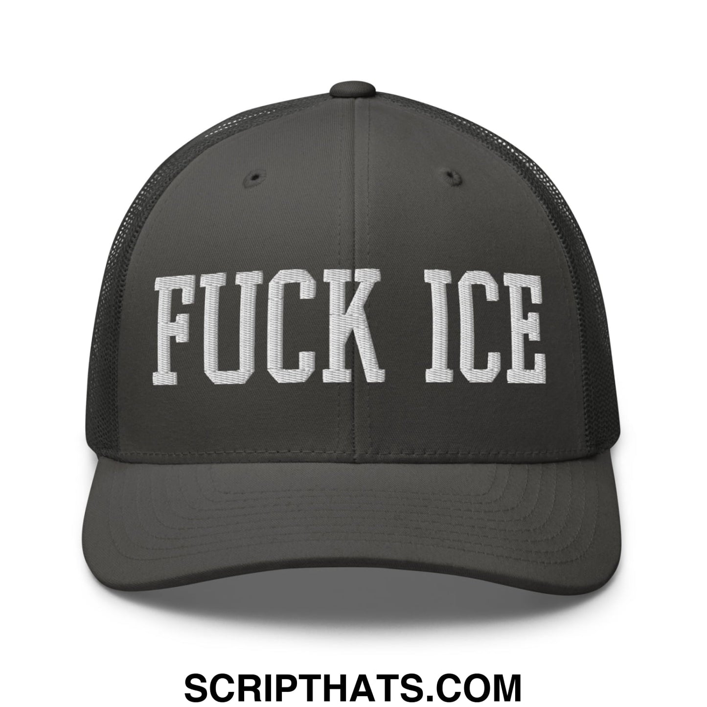 Fuck ICE Embroidered Mesh Trucker Hat Charcoal