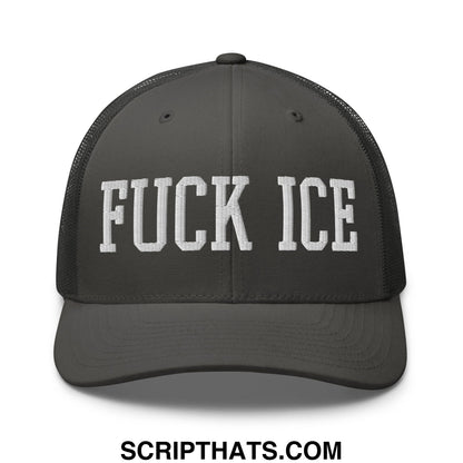 Fuck ICE Embroidered Mesh Trucker Hat Charcoal