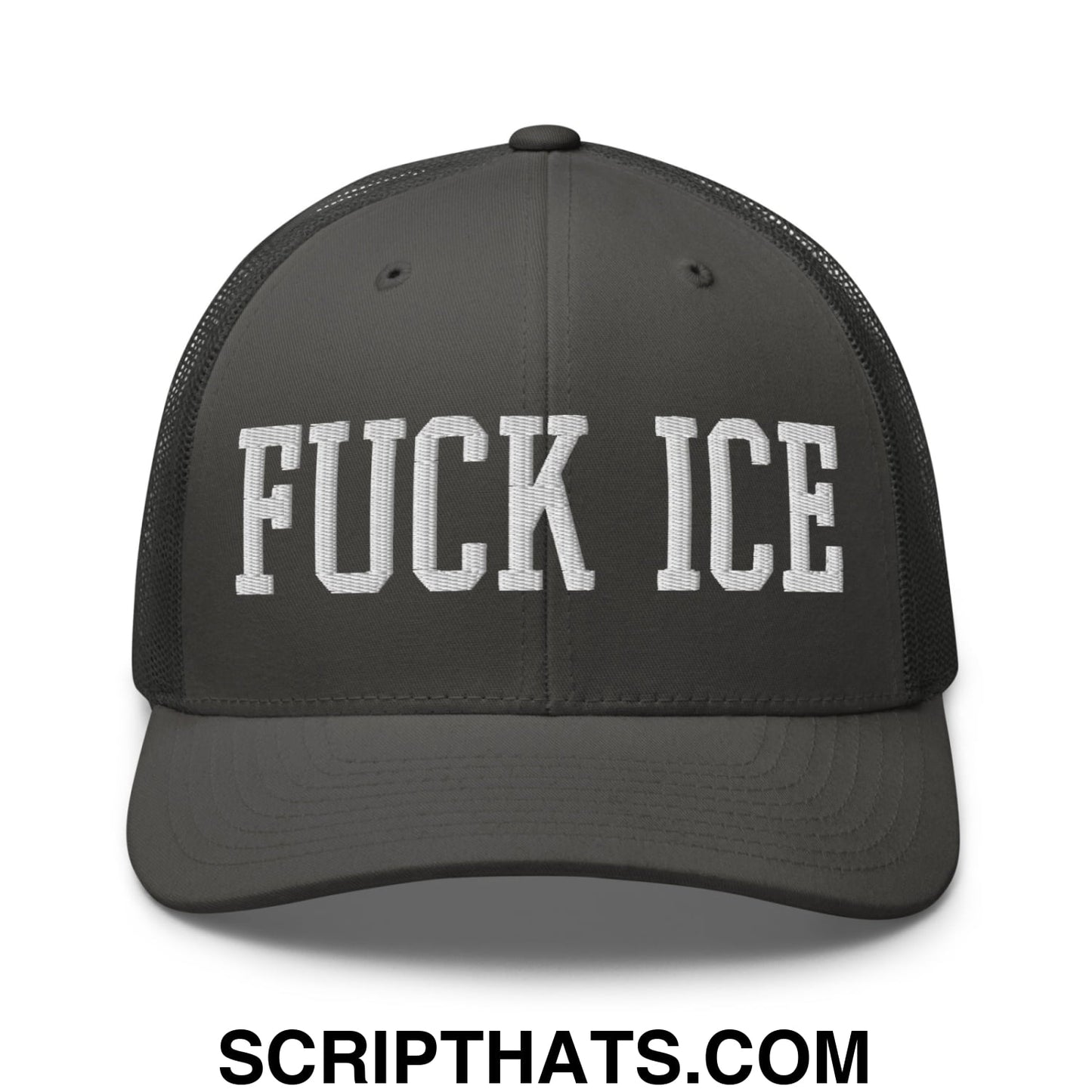 Fuck ICE Embroidered Mesh Trucker Hat Charcoal