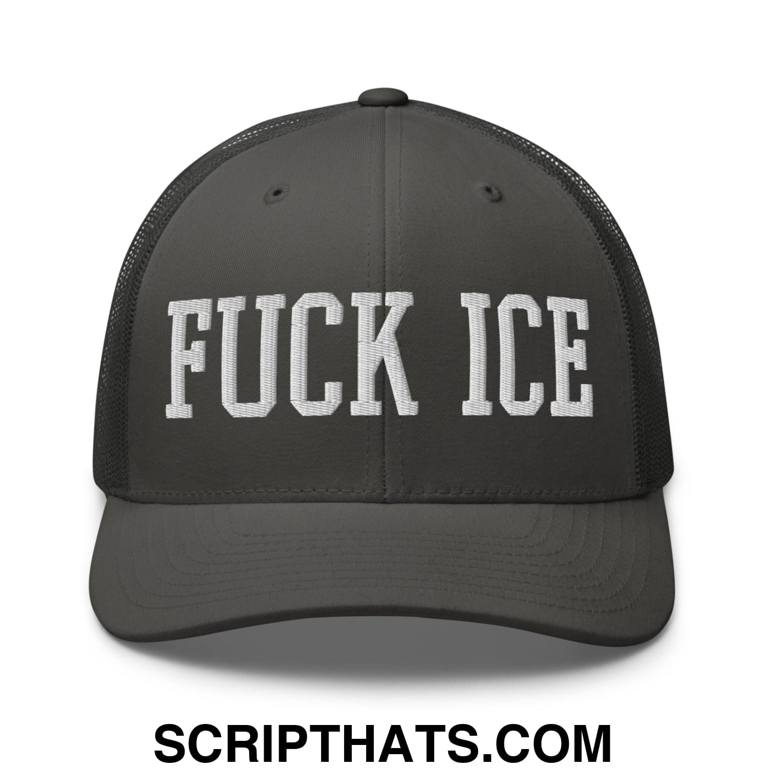 Fuck ICE Embroidered Mesh Trucker Hat Charcoal