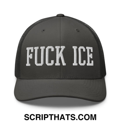 Fuck ICE Embroidered Mesh Trucker Hat Charcoal