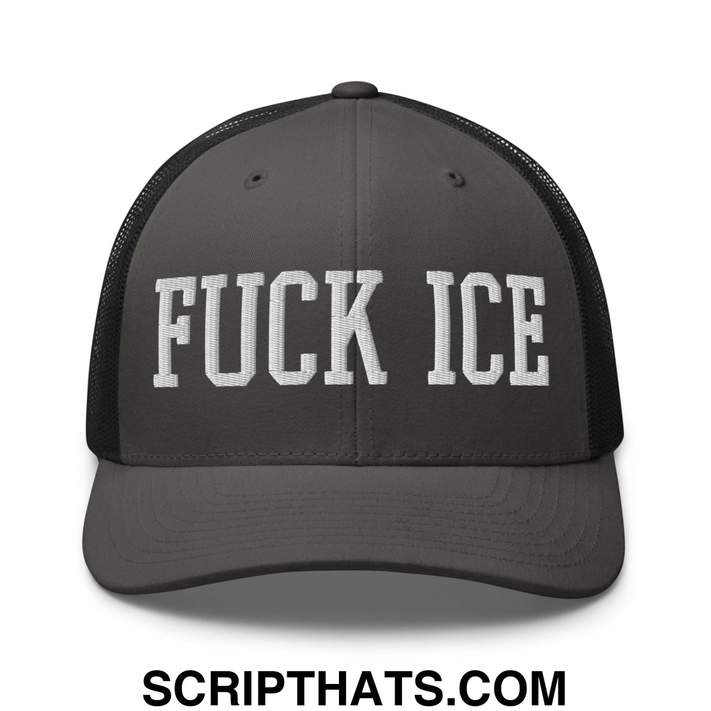 Fuck ICE Embroidered Mesh Trucker Hat Charcoal Black
