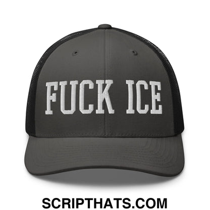 Fuck ICE Embroidered Mesh Trucker Hat Charcoal Black