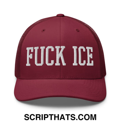 Fuck ICE Embroidered Mesh Trucker Hat Cranberry