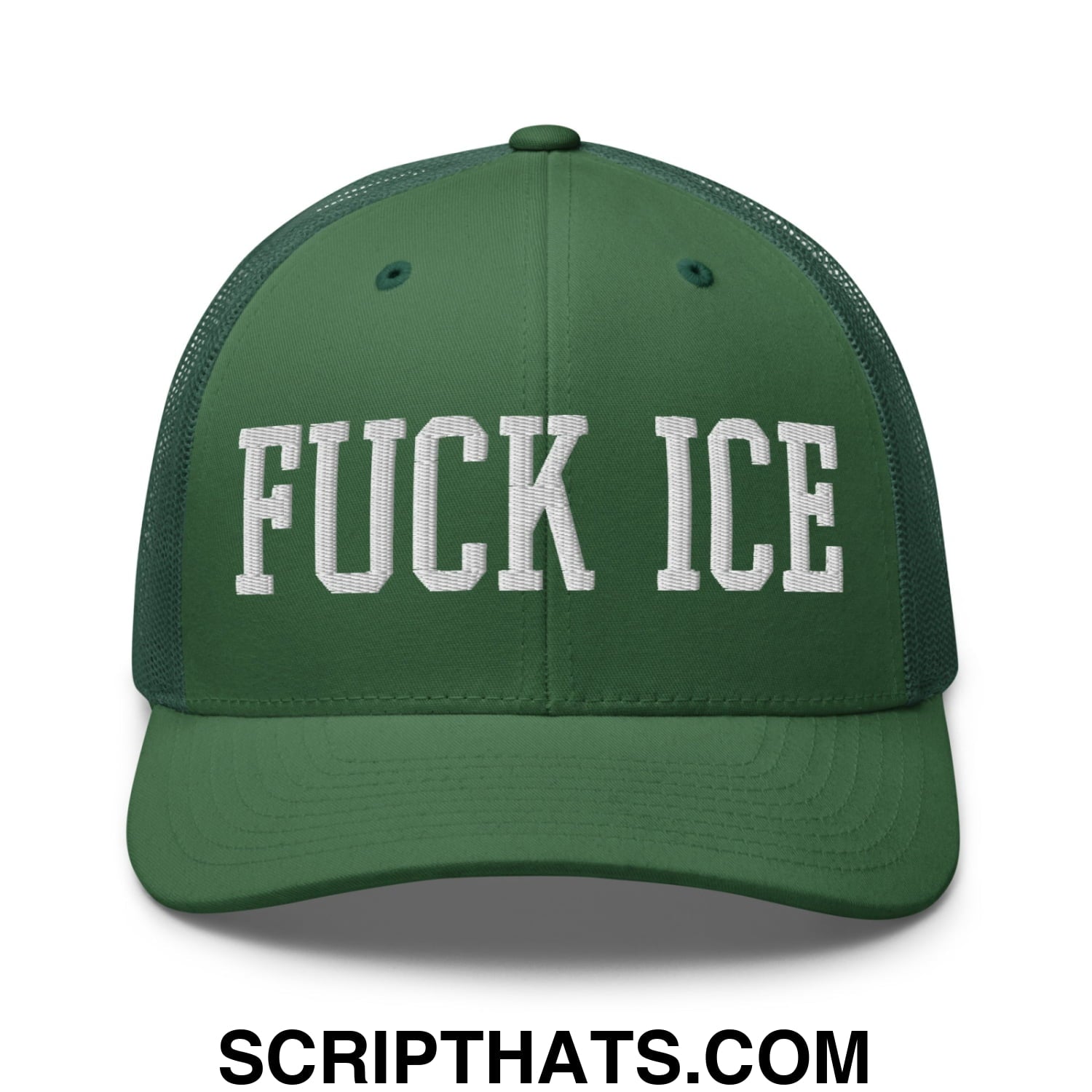 Fuck ICE Embroidered Mesh Trucker Hat Evergreen
