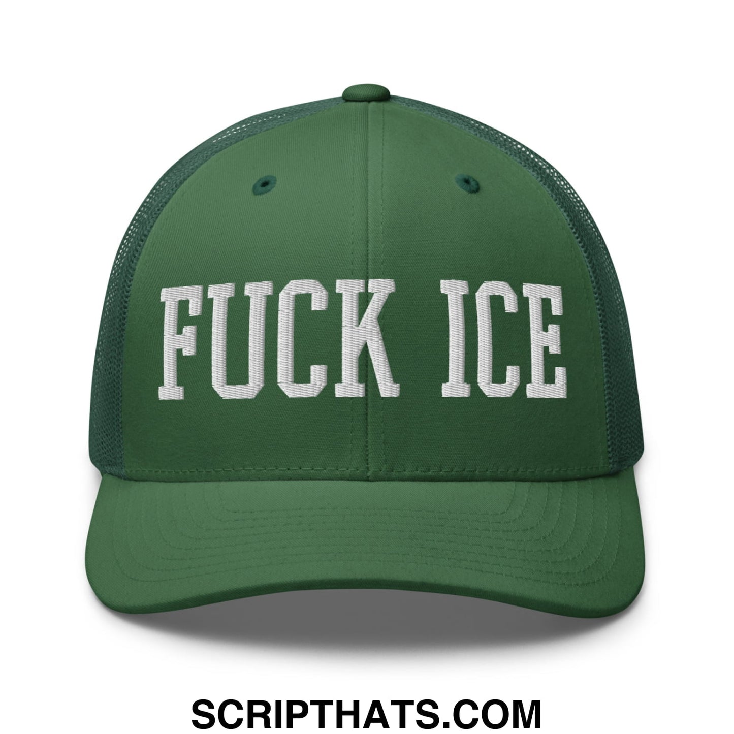 Fuck ICE Embroidered Mesh Trucker Hat Evergreen