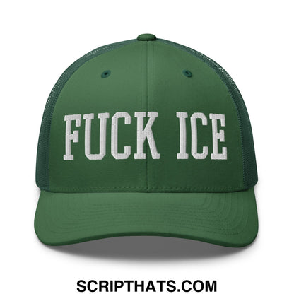 Fuck ICE Embroidered Mesh Trucker Hat Evergreen