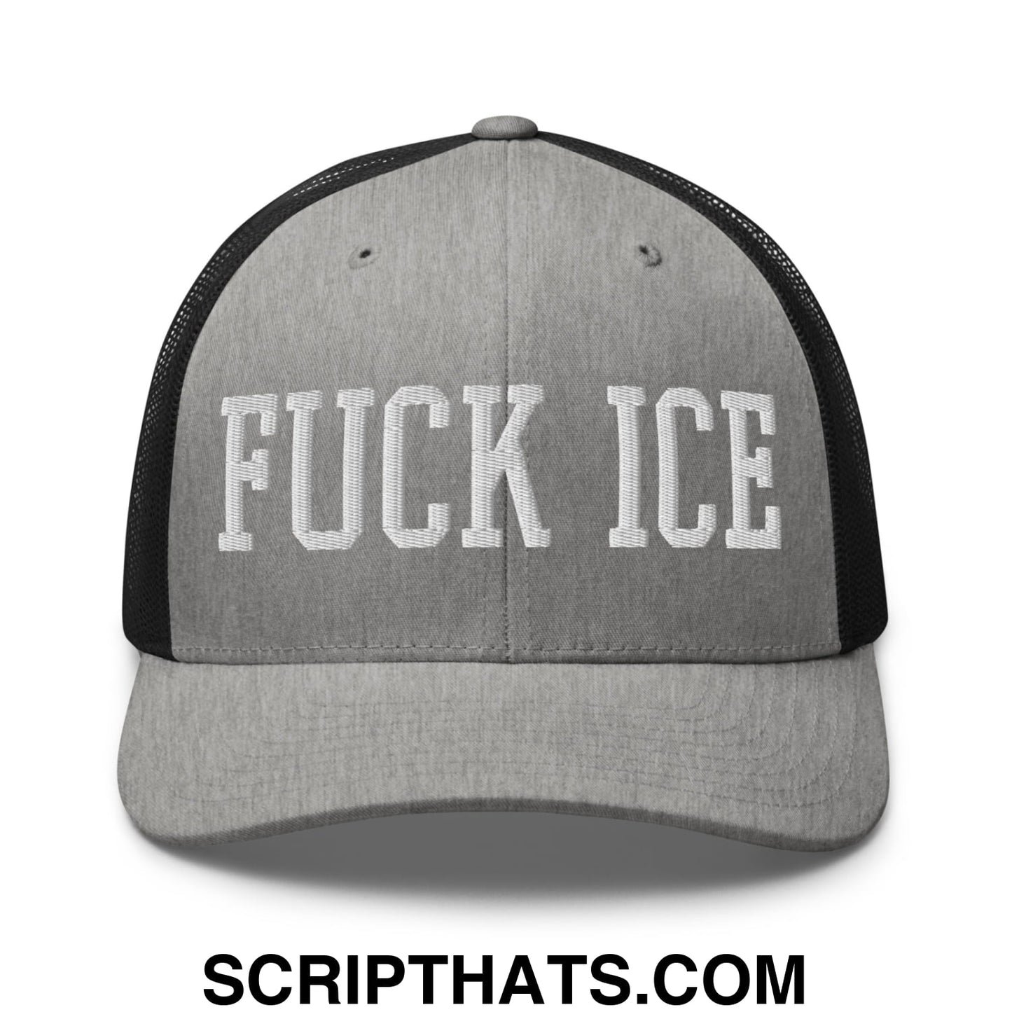 Fuck ICE Embroidered Mesh Trucker Hat Heather Black