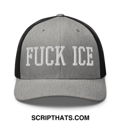 Fuck ICE Embroidered Mesh Trucker Hat Heather Black