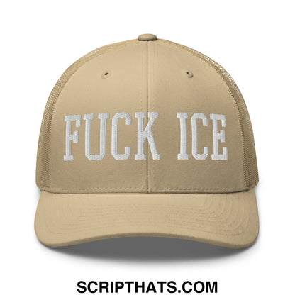 Fuck ICE Embroidered Mesh Trucker Hat Khaki