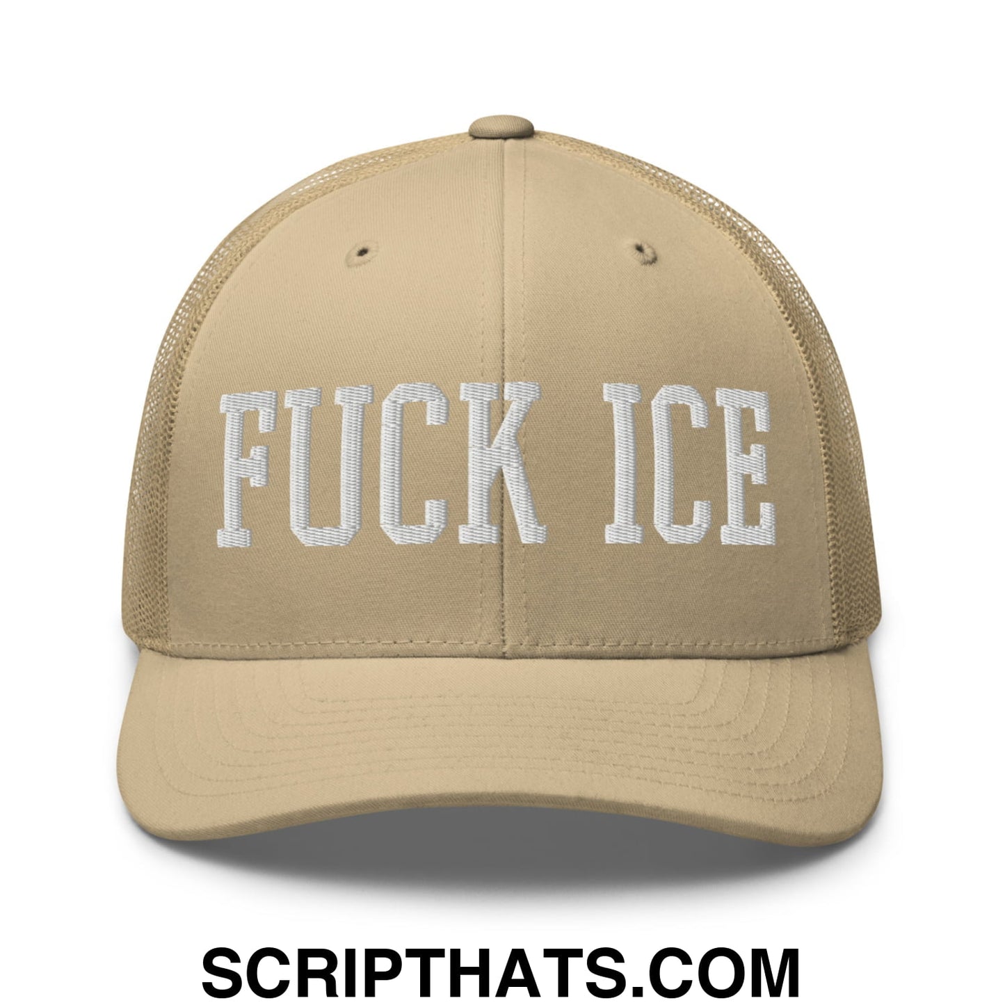Fuck ICE Embroidered Mesh Trucker Hat Khaki