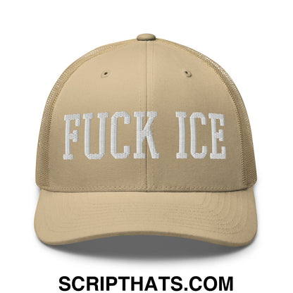 Fuck ICE Embroidered Mesh Trucker Hat Khaki