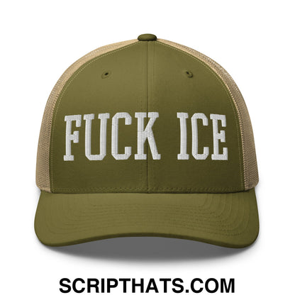 Fuck ICE Embroidered Mesh Trucker Hat Moss Khaki