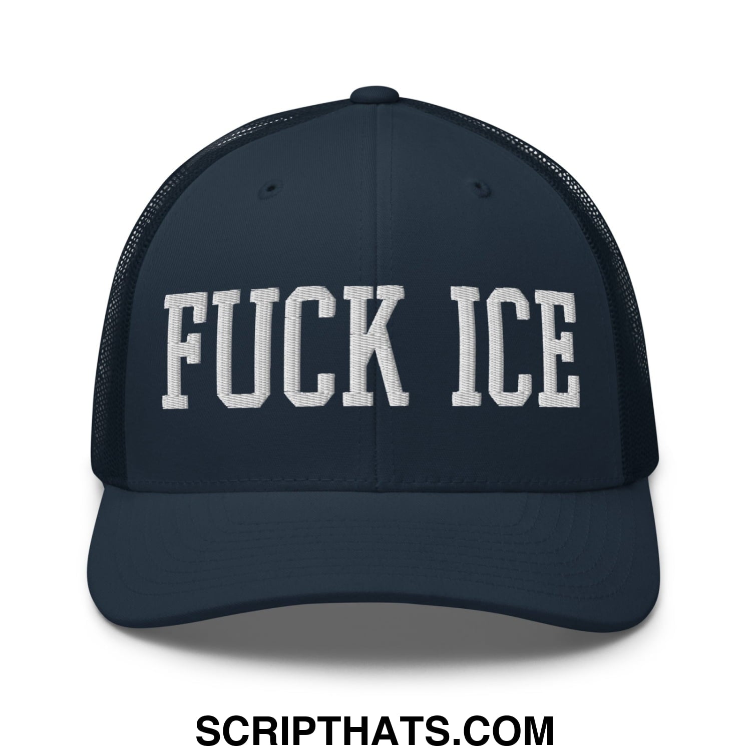 Fuck ICE Embroidered Mesh Trucker Hat Navy